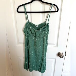 O’Neil green with white polka dot short dress